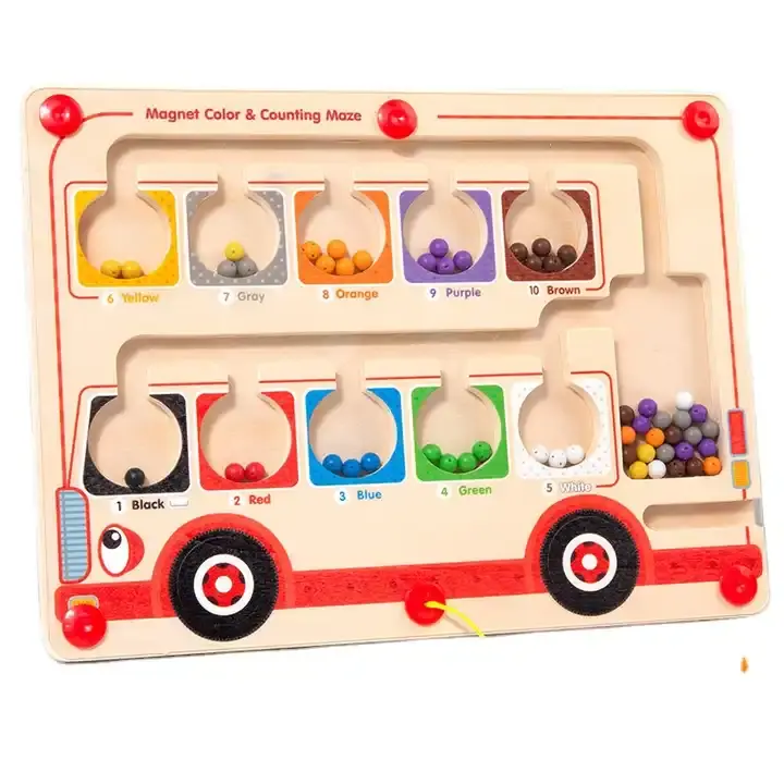 バス磁気位置色と数迷路モンテッソーリおもちゃ木製カラーマッチング学習カウント幼児パズルボード