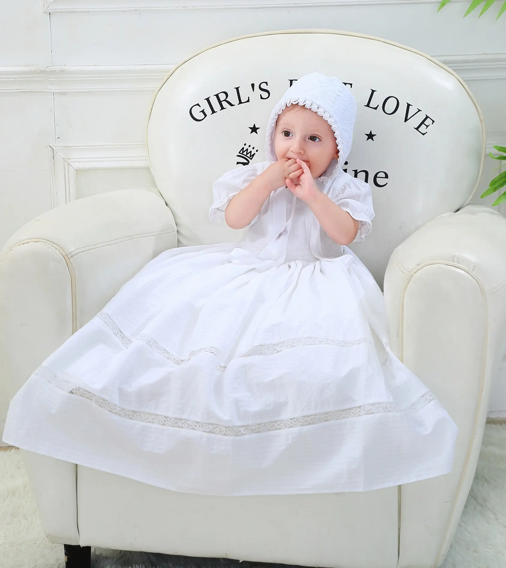 Vestido largo de bautizo con sombrero para bebé, suave, 100% algodón, Boutique, bordado