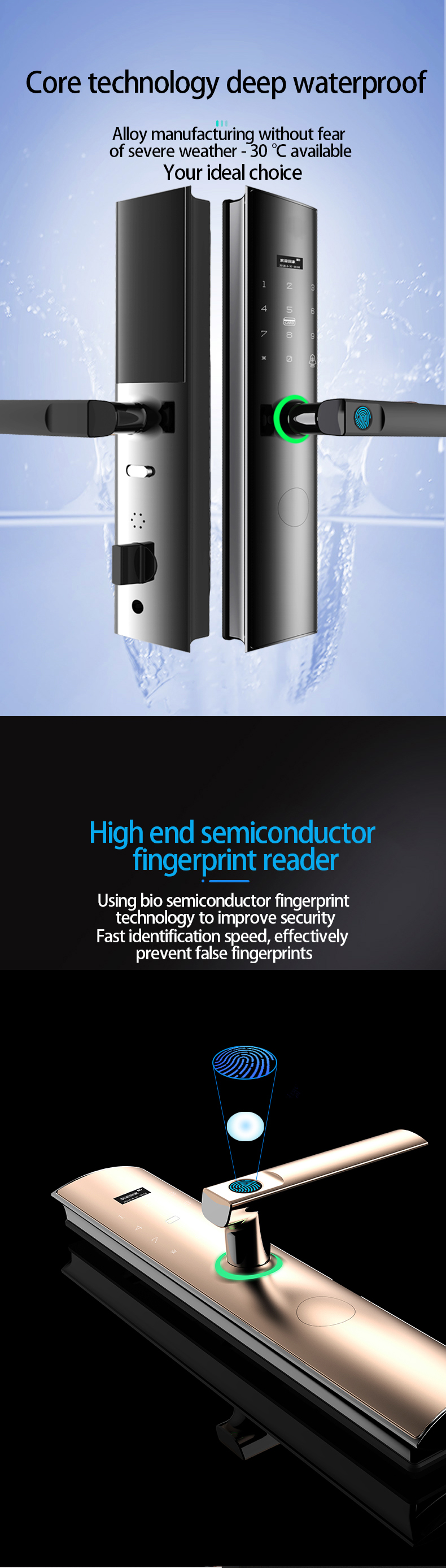 Multi-unlocking methods of intelligent door lock for household entry fingerprint lock applet temporary key unlocking safety