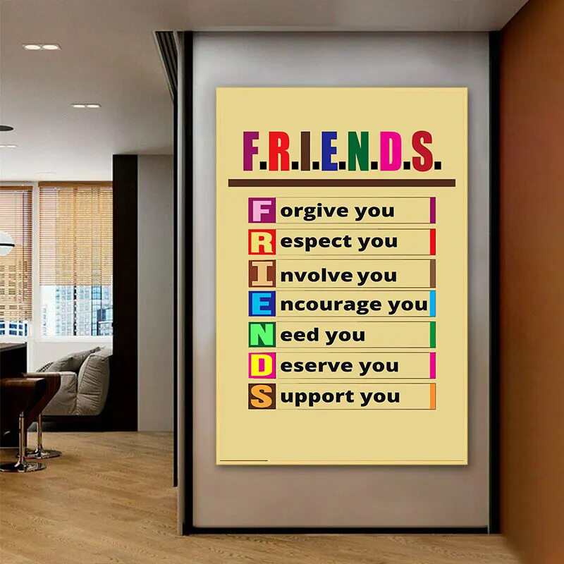 FRIENDS-Cuadros artísticos de pared con palabras en inglés, imágenes y carteles impresos en lienzo para decoración del hogar, decoración de oficina y habitación