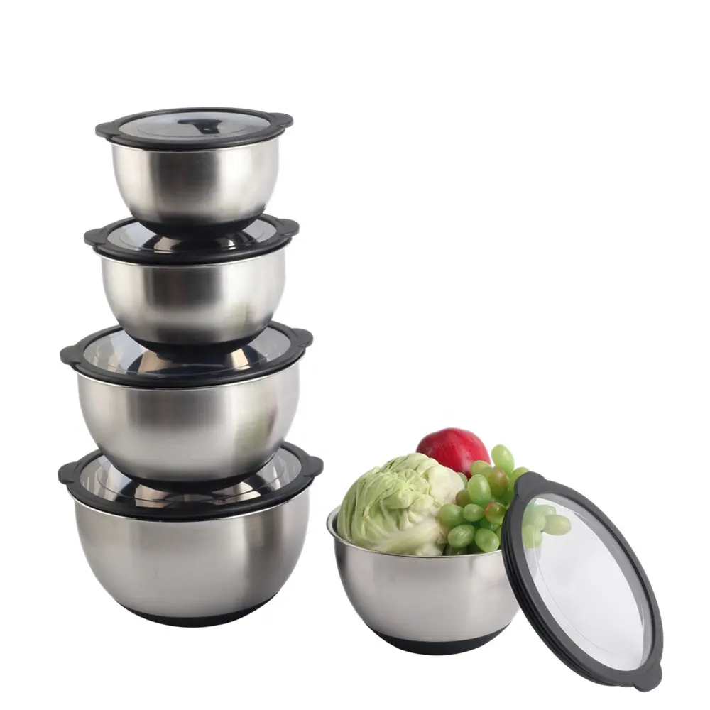 1.5/2/3/4/5 Qrt  With Airtight clear lid Premium stainless steel Mixing Bowls