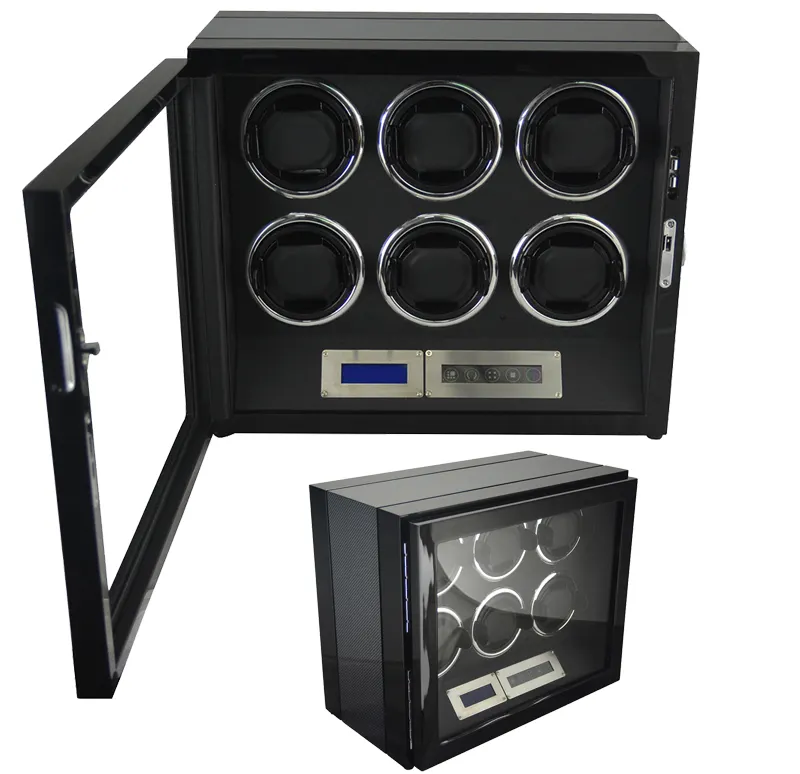 Automatic 6 watches wooden Watch Winder In Carbon Finish GC03-L21TB-L-AR for watch package