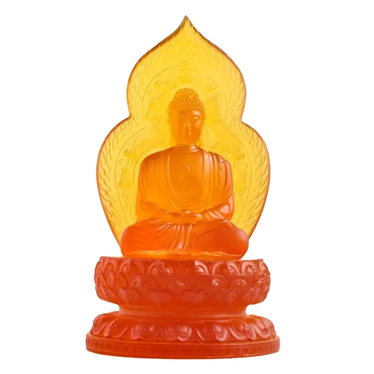 Statue de bouddha en résine glaçure colorée, 4 pièces, accessoires bouddhistes de luxe, transparente, décoration de la maison