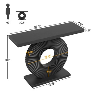 2025 Trendy konsol masa giriş tablosu kanepe masası-şık siyah kaplama, Modern ev dekor için benzersiz dairesel taban - Product Image 6