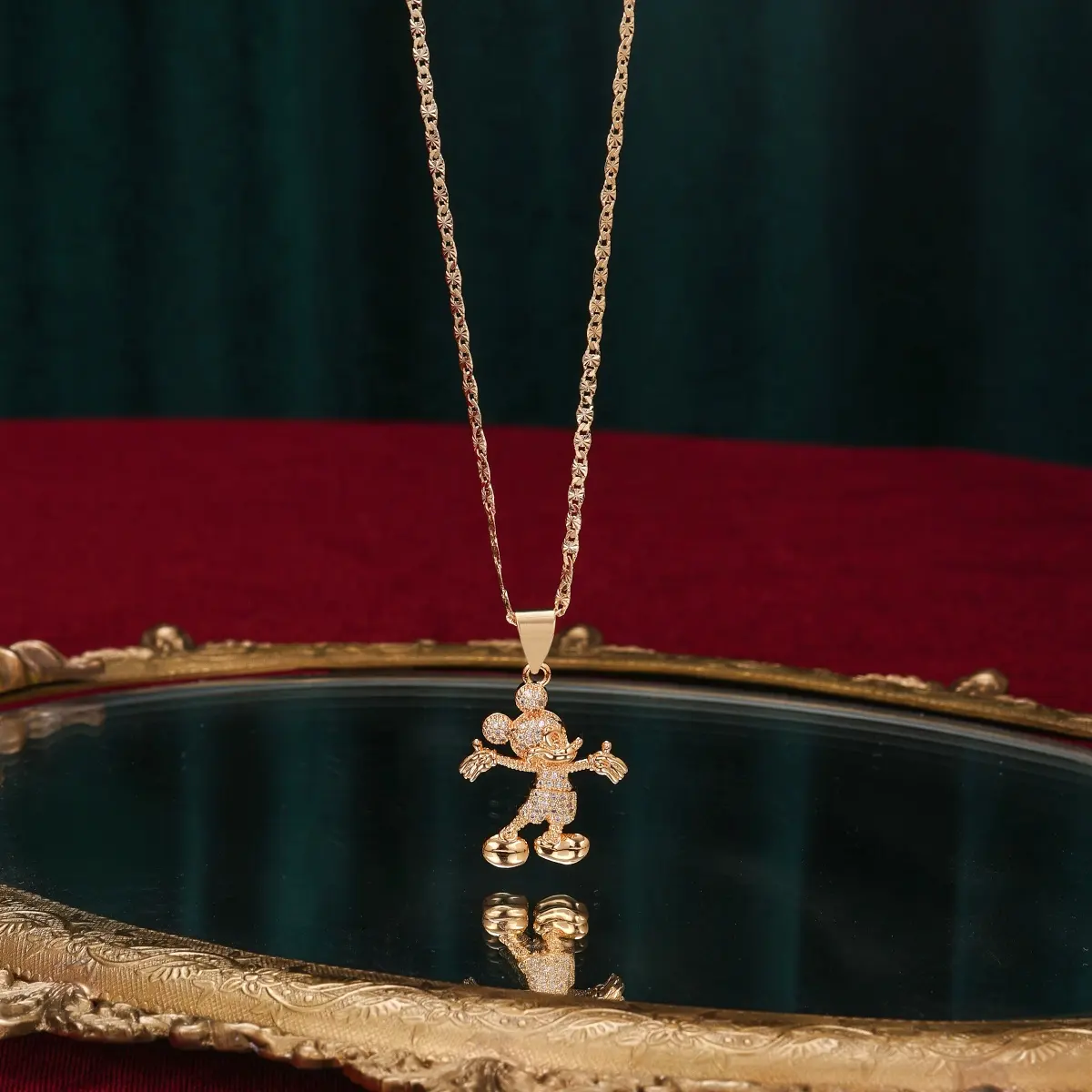 FP1279 2022 Kustom Kuningan Kalung Perhiasan Aksesoris Moissanite Zircon Mouse 925 Perak Emas Disepuh Liontin untuk Pria Wanita