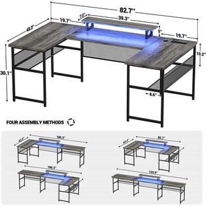 家用商用钢木u型带发光二极管灯和电源插座电脑桌学习桌 - Product Image 4
