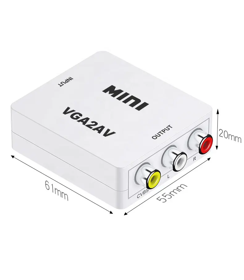 Yüksek hızlı 1080P Mini VGA AV kompozit dönüştürücü adaptör kutusu ile ses PC TV RCA dönüştürücü 3.5mm ses ile VGA2AV