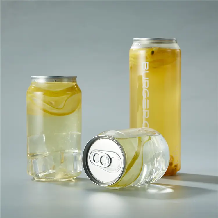 Commercio all'ingrosso di alta qualità 250ml 330ml 500ml 550ml 650ml di plastica trasparente PET Soda Can per bevande barattolo di soda trasparente personalizzato