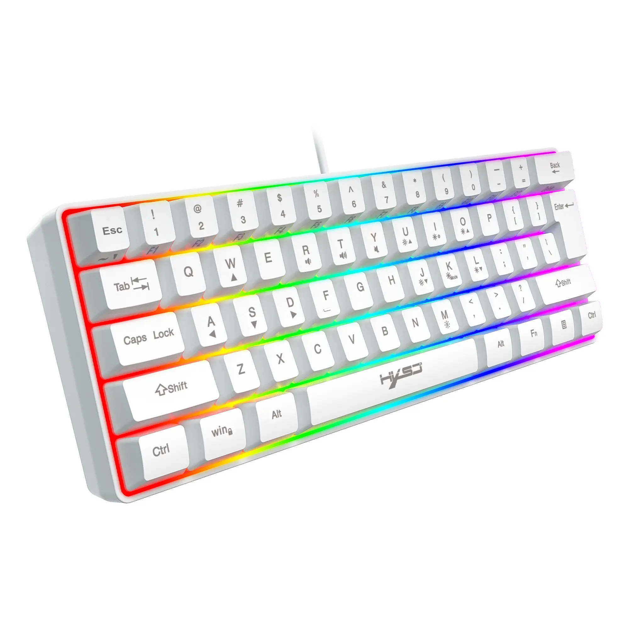 HXSJ V700 Keyboard Backlit berkabel Mini, 60% membran Gaming RGB kompak untuk PC Laptop gamer dengan 61 tombol Usb mekanik putih