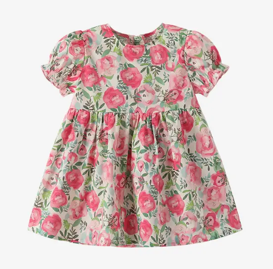 Ivy42321A2024幼児の女の子のための夏の半袖ベビースモックドレス春の色のローズプリントフロック