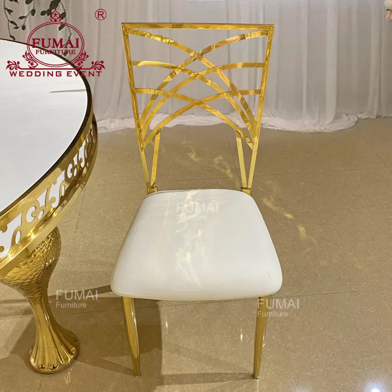 Muebles de Metal dorado para eventos, sillas de camaleón con espalda cruzada para boda