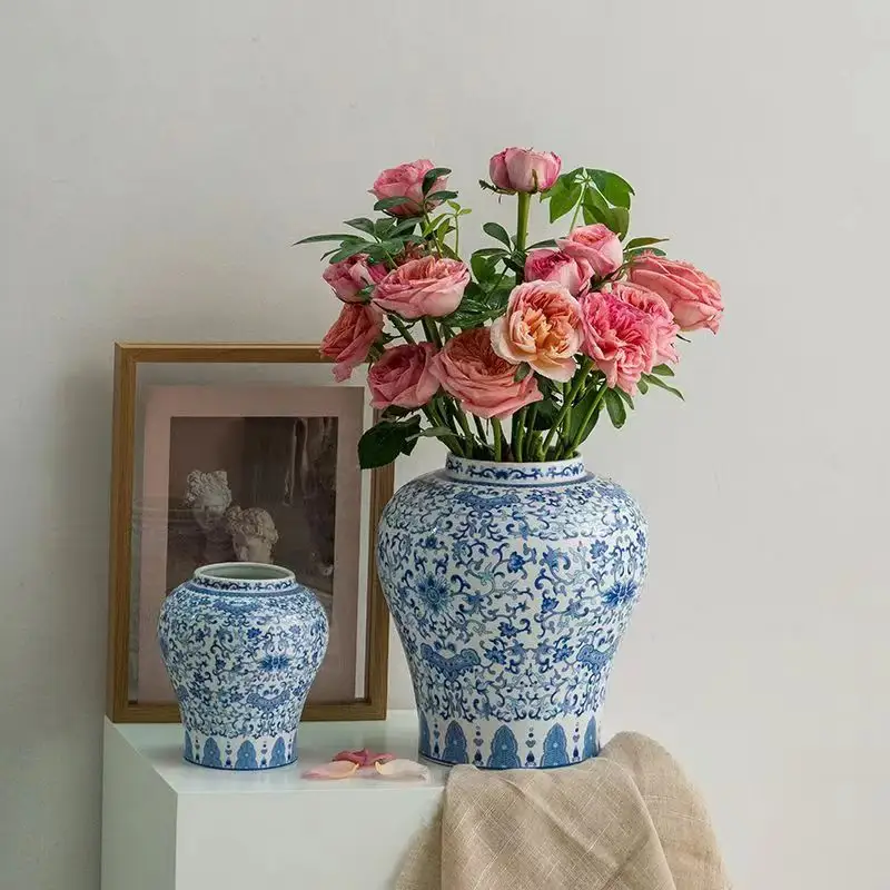 Jarrón de porcelana azul y blanca creativo moderno jarrón de cerámica Retro Para decoración del hogar