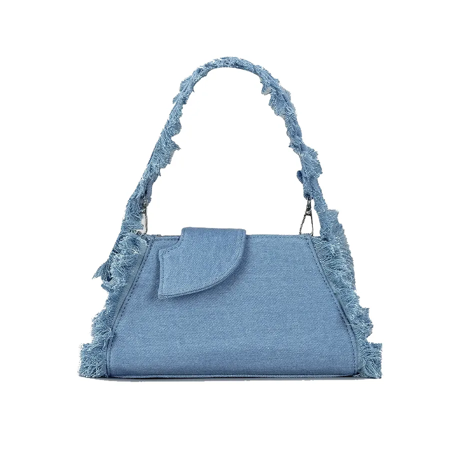 Kadınlar için 2023 moda lüks tasarımcı Jean çanta yüksek kalite koltukaltı saçak el çantası mavi Jean Denim çanta saçak ile