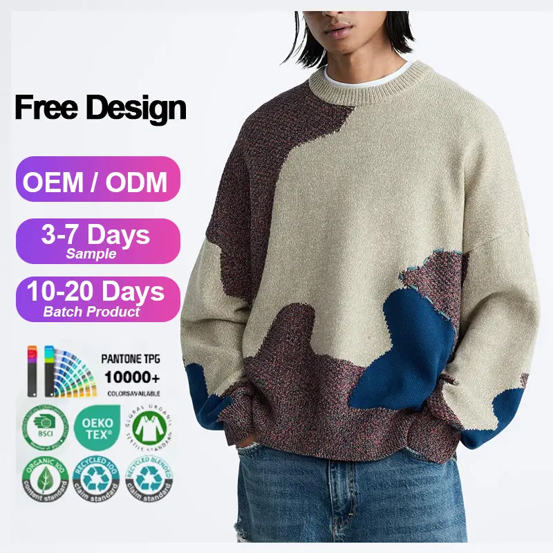 Custom LOGO men's sweaters Crew neck pullover Long Sleeve Jacquard knit top landscape designer cotton knitwear sweater for men