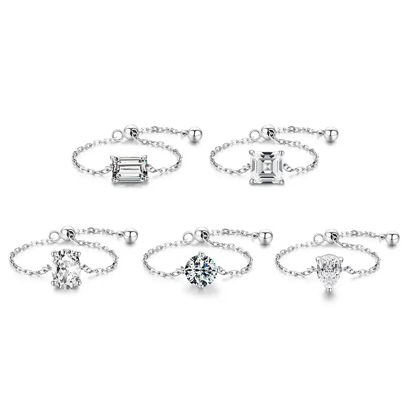 Sunstar Cadeia Anel Ajustável Dedo Empilhamento Anéis 925 Sterling Silver Moda para Meninas Moda Anel de Noivado das Mulheres Diamante