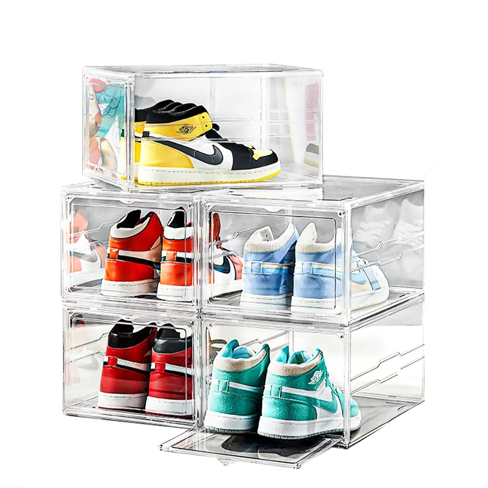 Organisateur de chaussures en plastique transparent empilable boîte de rangement de chaussures pour placard rangement de baskets vitrine de chaussures