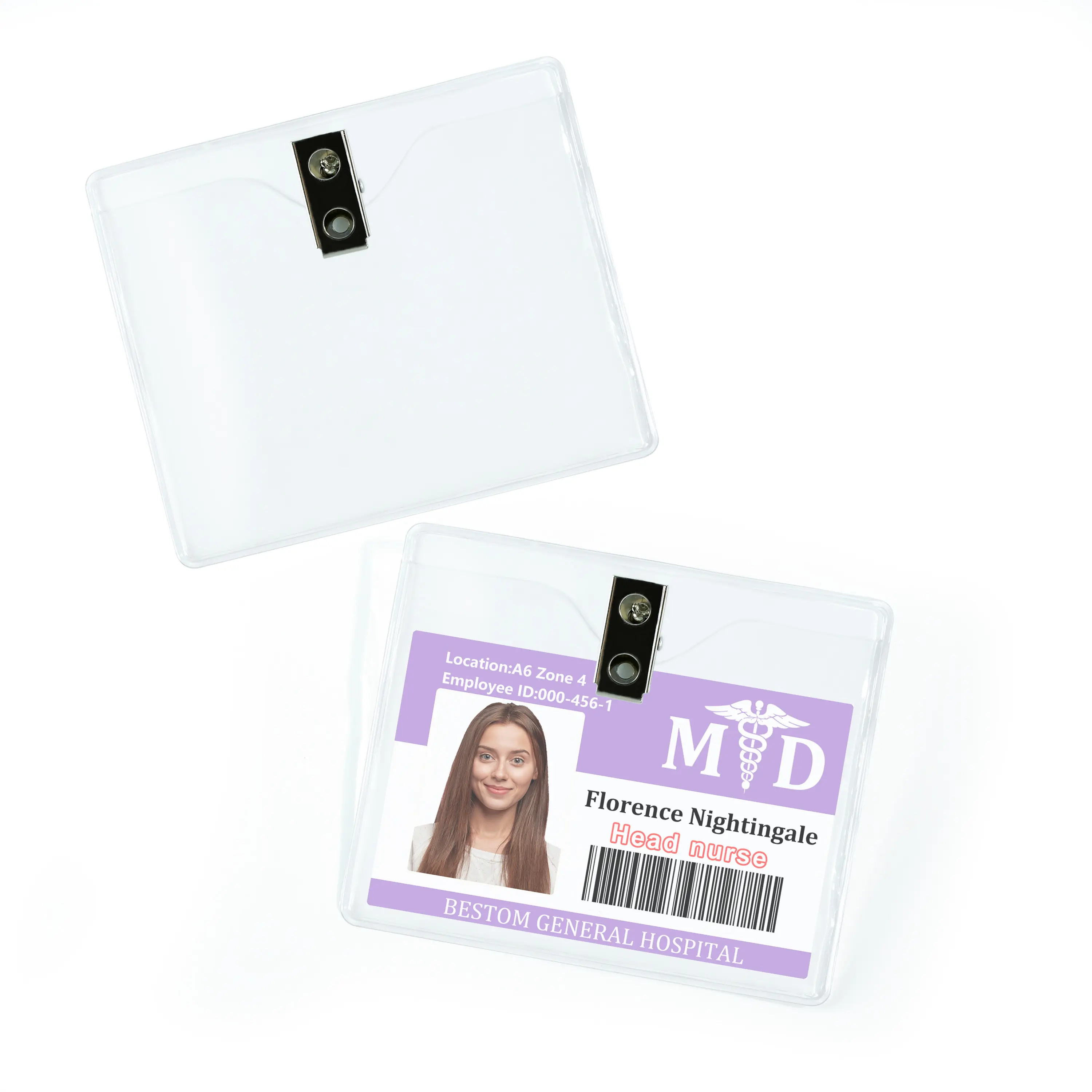 Impermeável Limpar PVC Vinil Horizontal ID Card Sleeve Holder Tags Enfermeira Nome Badge Holders