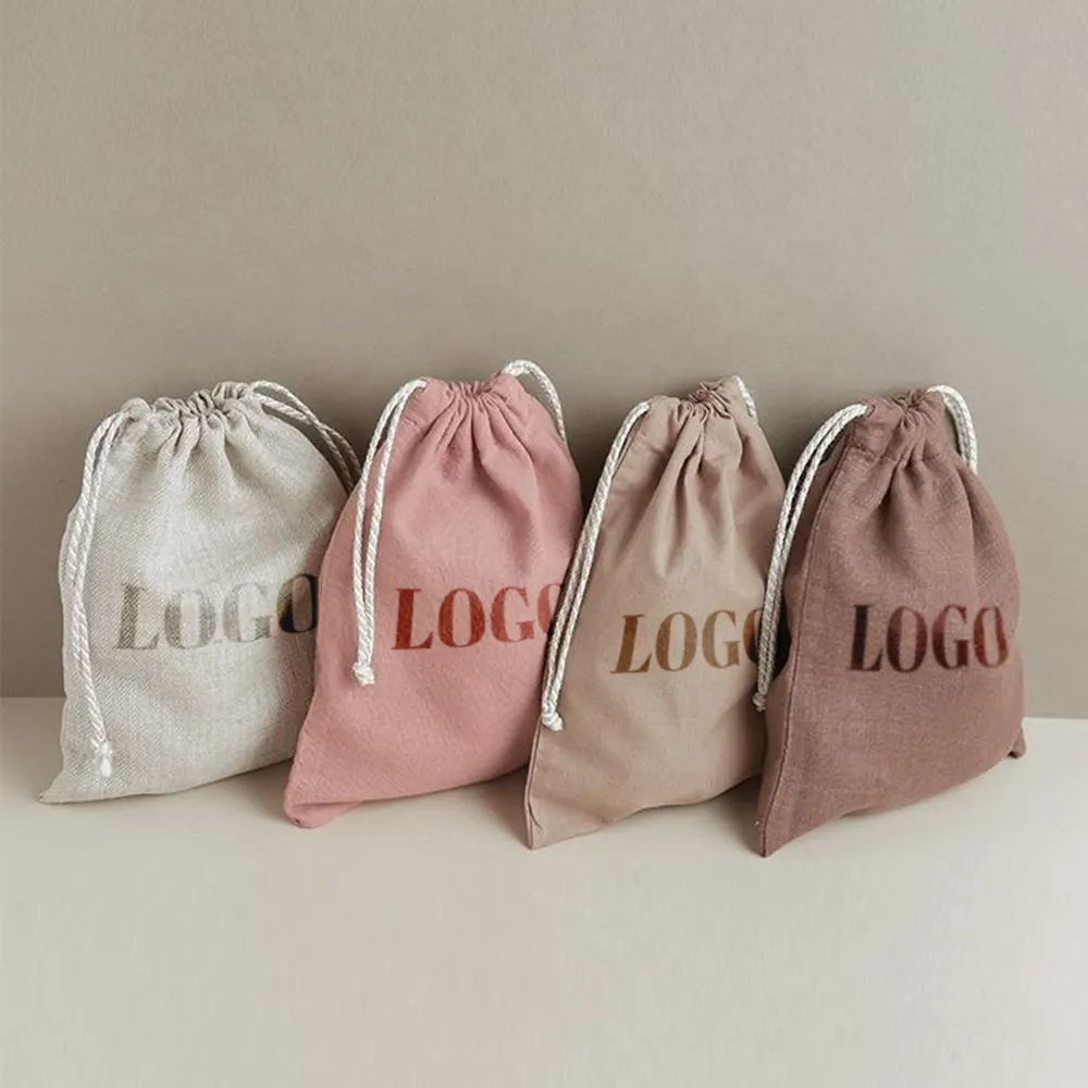 Custom Logo Printed Gift Canvas Cotton Double String Handbag Shoe Dust Drawstring Bag