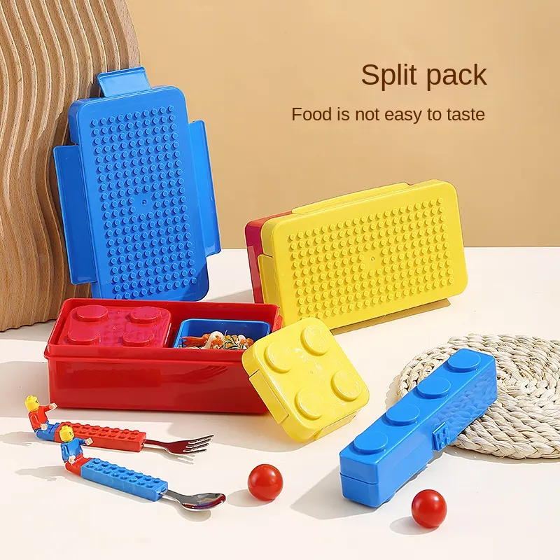 Nuovi mattoni fai da te 650ml contenitori per alimenti a base di frutta per bambini a prova di perdite per bambini in plastica Bento Lunch Box