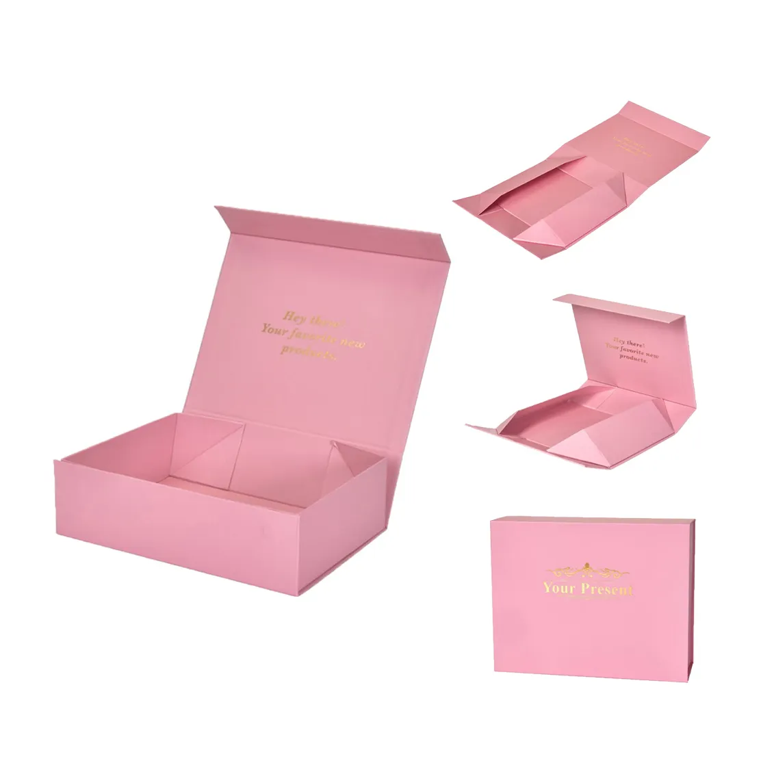 Custom Logo Luxury Pink Cosmetic Lip Gloss Jewelry Gift Clothes Cosmetic Cardboard Packaging Flat Folding Magnetic Box
