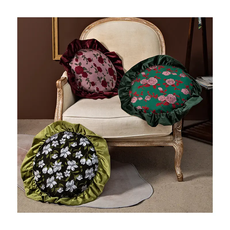 Queeneo Amerika Terjangkau Jacquard mewah bordir Ruffled bunga bulat sarung bantal retro dapat dilepas dicuci sarung bantal