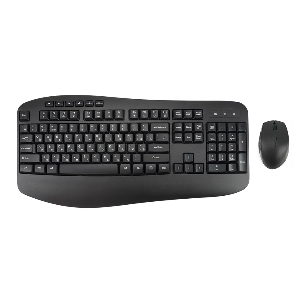 MK345 Compact Ergonômico Russo Teclado Sem Fio Mouse Combo 2.4G Teclado Sem Fio e Mouse Set para Pc Laptop