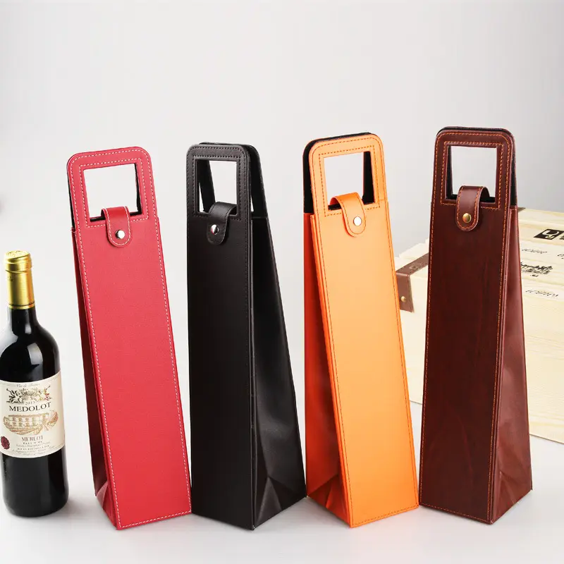 Logo personalizzato di buona qualità pieghevole protezione della bottiglia per esterno in pelle Pu porta bottiglia di vino sacchetto di stoccaggio con chiusura a scatto