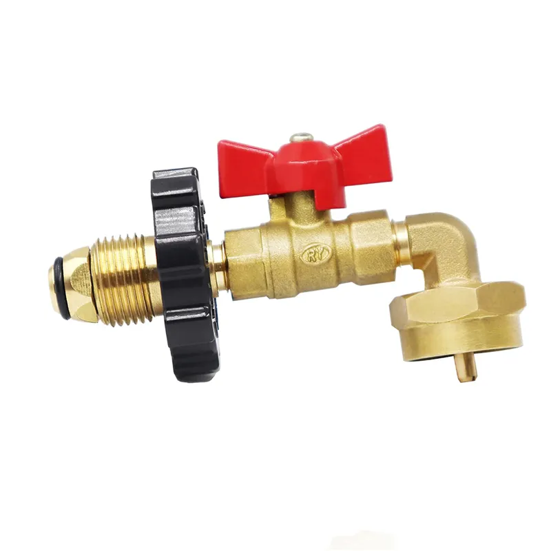 Adaptor Siku Isi Ulang Tangki Gas 1 Lb, Katup Regulator Kuningan Padat 100% dengan Katup, Konversi 5 ~ 40 LB Ke 1 LB Adaptor Tangki Propana