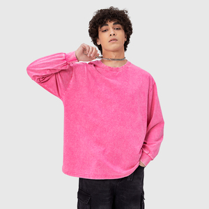 ビンテージ長袖Tシャツ100% コットンルーズ酸洗浄TシャツオーバーサイズメンズウォッシュTシャツ