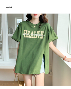 オーバーストック100% コットン半袖TシャツTシャツレディーストップOカラーロング裾在庫品オフシーズン在庫品 - Product Image 3