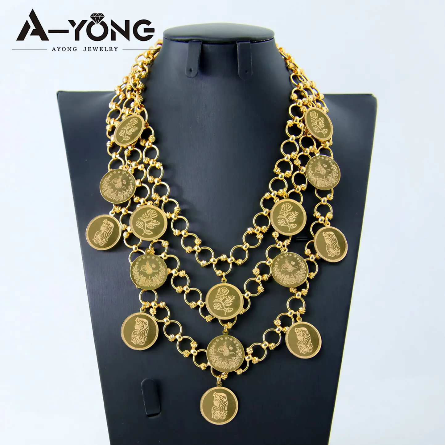 Ayong Schmuck-Set türkisches Münzdesign 3-teiliges Schmuck-Set 18k Gold vergoldet Kupfer-Schmuck-Sets für Damen