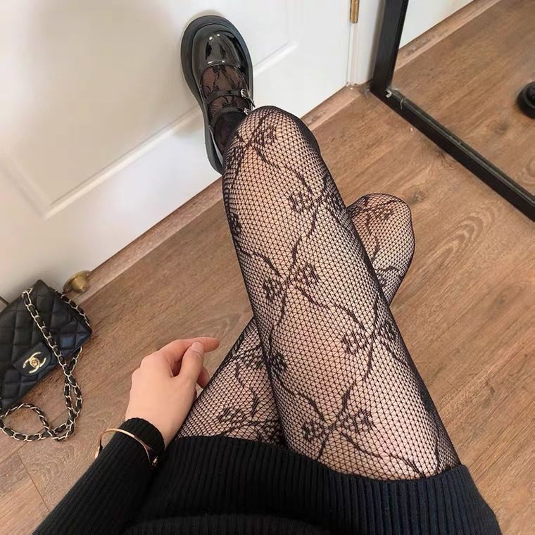 Black Mesh Pants with Butterfly Design