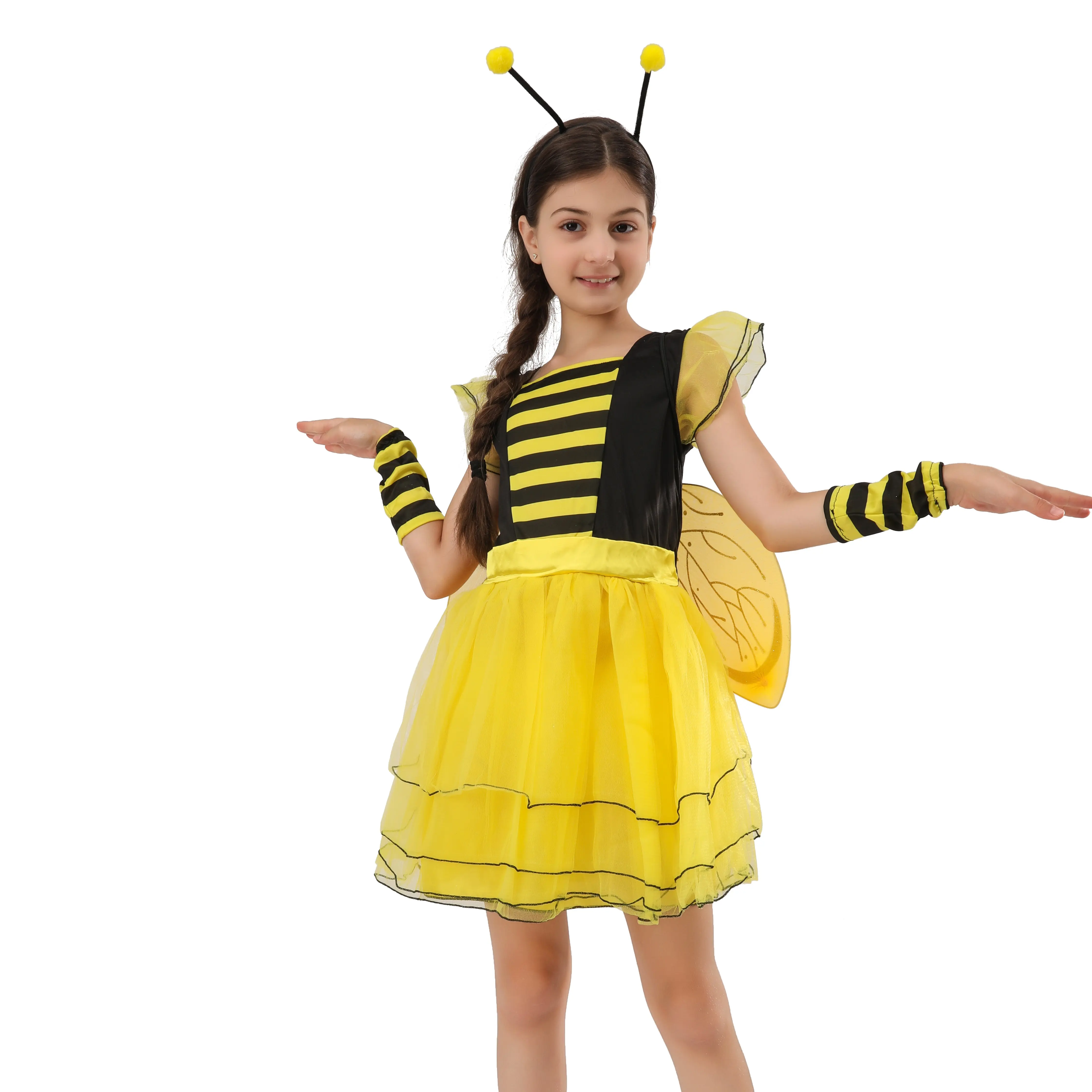 Abito Cosplay api per bambini con ali e fascia per ragazze mostra Costume da fata include fodero staccabile per manica per tre set