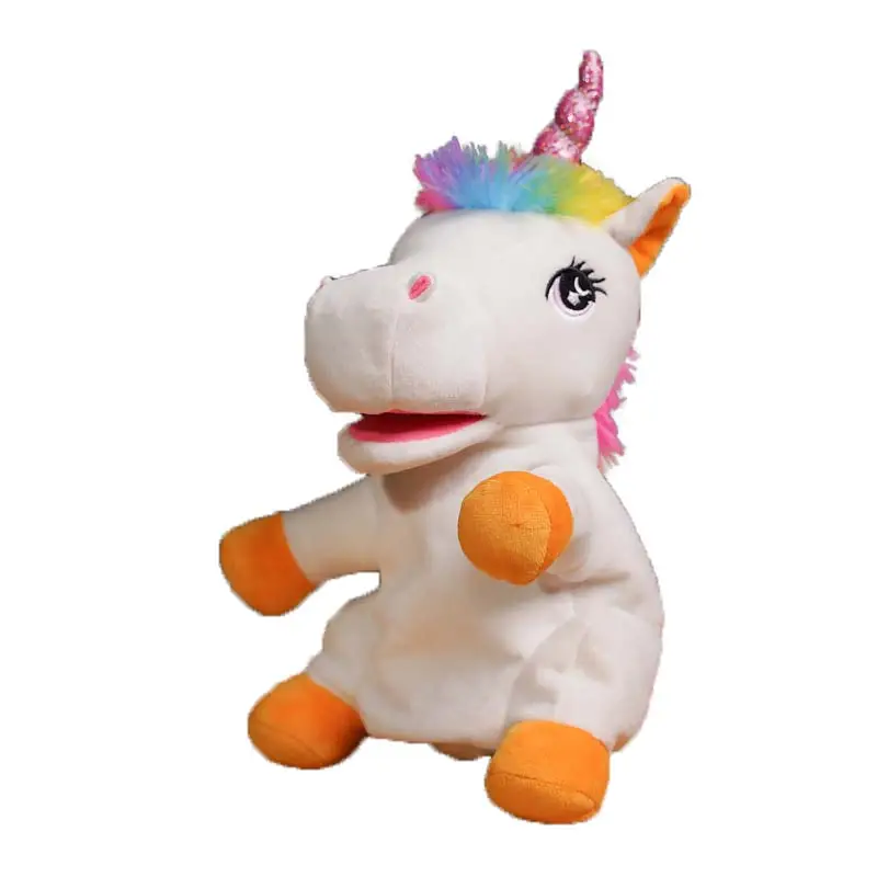 CE/ASTM OEM, venta al por mayor, juguetes de peluche de unicornio arcoíris de dibujos animados, marionetas de mano de peluche personalizadas para niños, regalo, juguetes de tendencia 2024