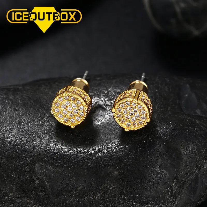 14K Gold Iced Out Round Shape Earrings Hip Hop Jewelry for amazon/ebay/wish online store for Wholesale Agent in Stock