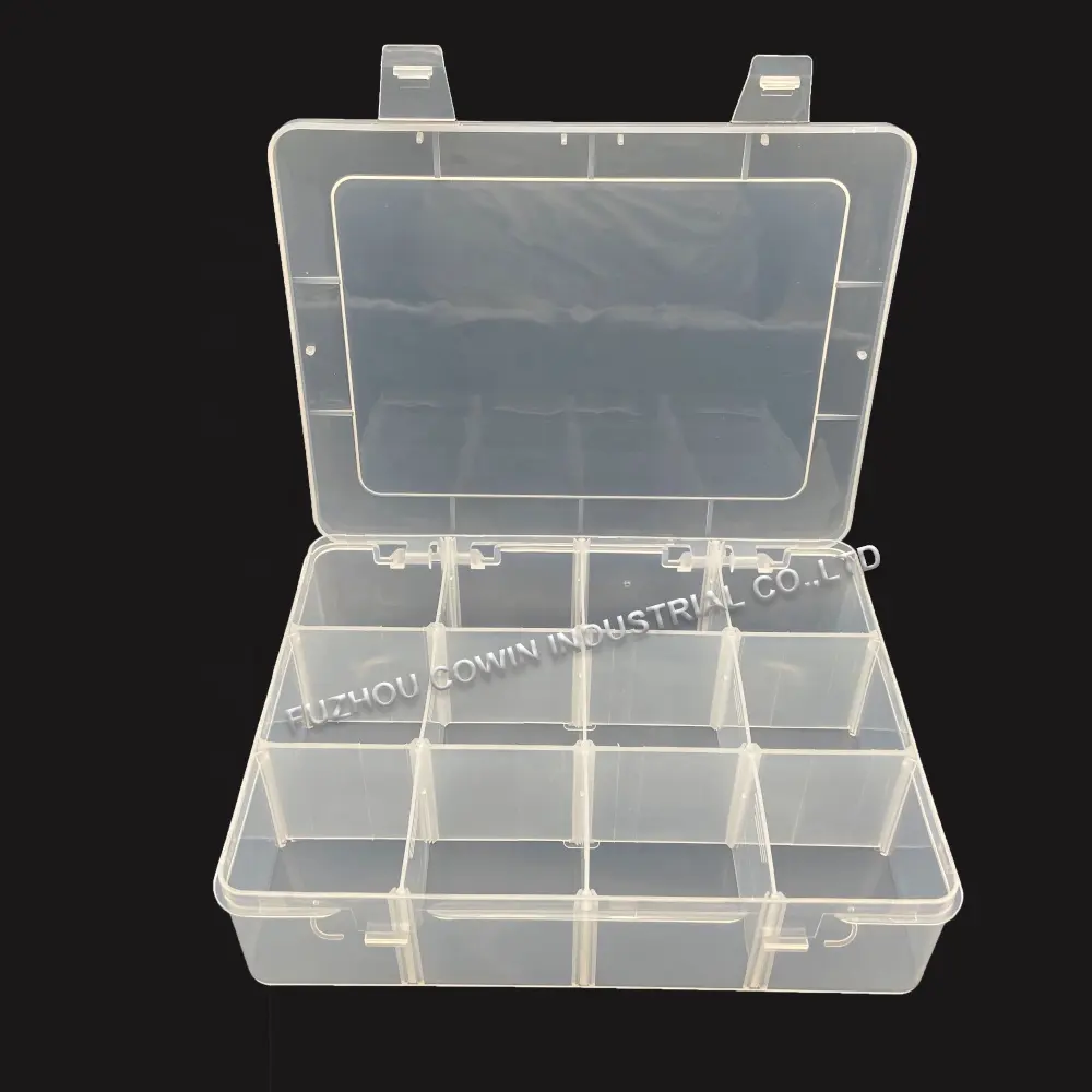 กล่องจัดระเบียบส่วนประกอบโปร่งใส12ช่องกล่องเก็บของแบบถอดได้กล่องเก็บของโปร่งใสมีช่องแบ่งแบบปรับได้