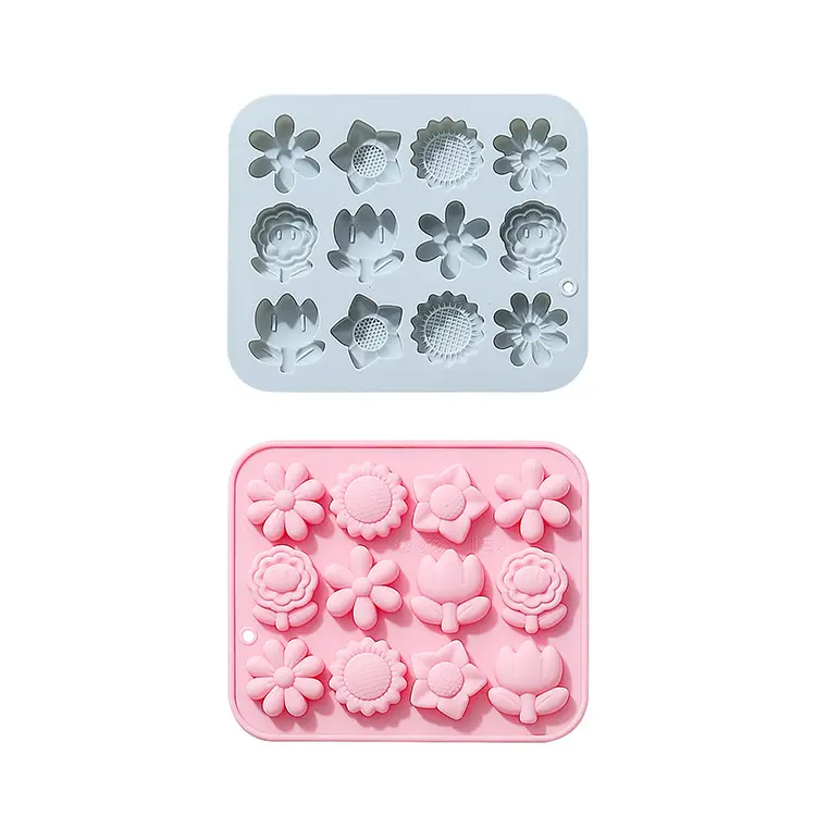 DIY 12 cavity Sunflowers tulips six different flower shapes silicone mold ovenware Baking tool baking tray chocolate cake mold