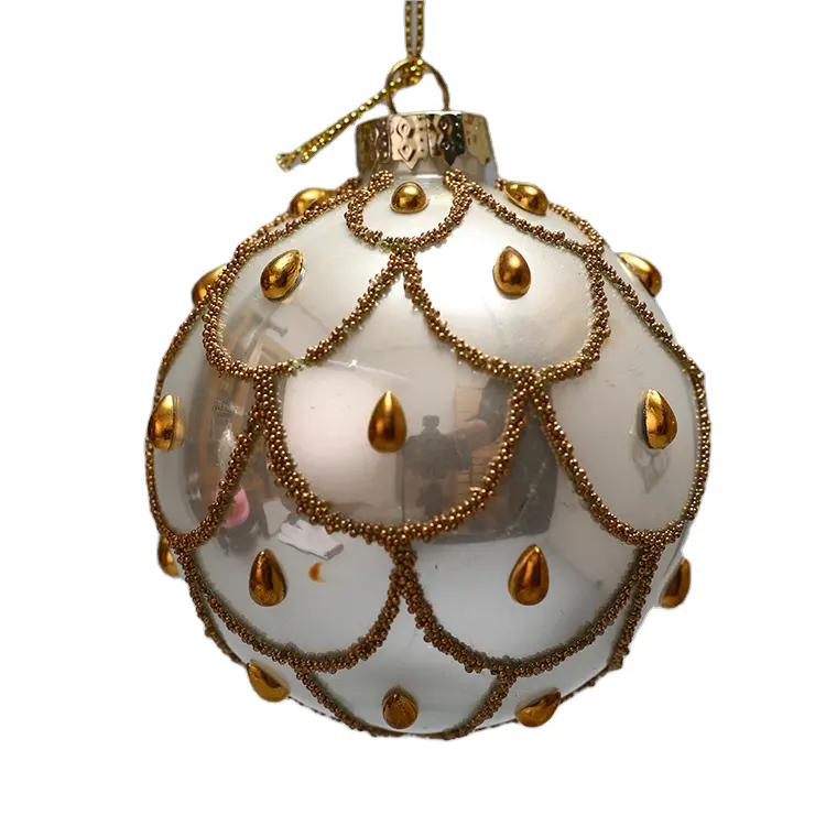 Beading सफेद चीनी मिट्टी क्रिसमस गेंद पेड़ सजावट गहने दौर