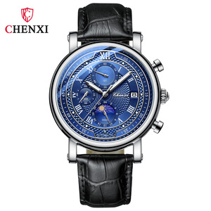 CX-976 Multi funzionale vero tre occhi sei ago orologio da uomo fase lunare calendario cronometraggio Business orologio al quarzo - Product Image 1