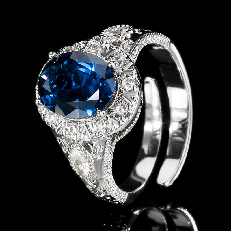 adjustable size Platinum Blue pointed crystal ring