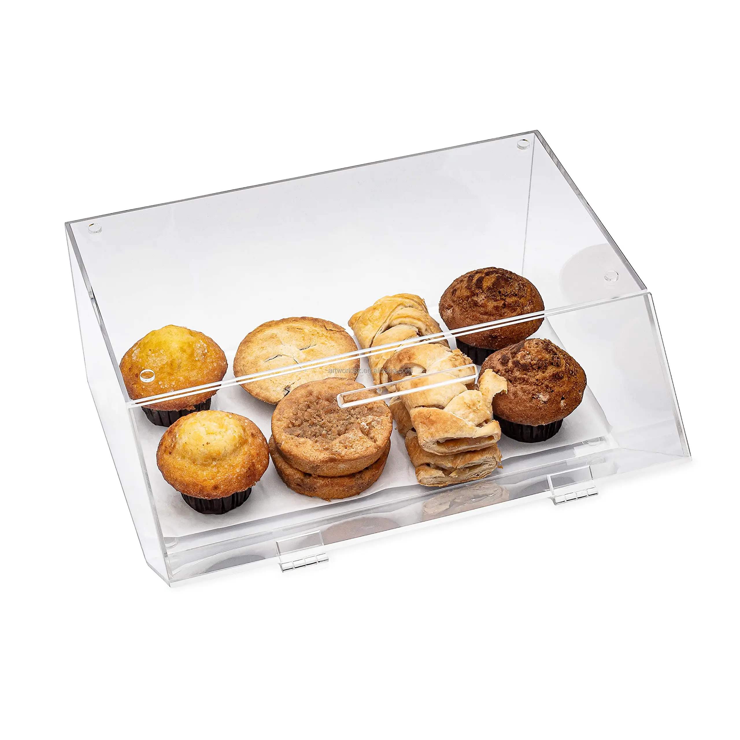 Artworld muestra OEM transparencia acrílico mostrador de alimentos pan Donut estante de exhibición panadería vitrina