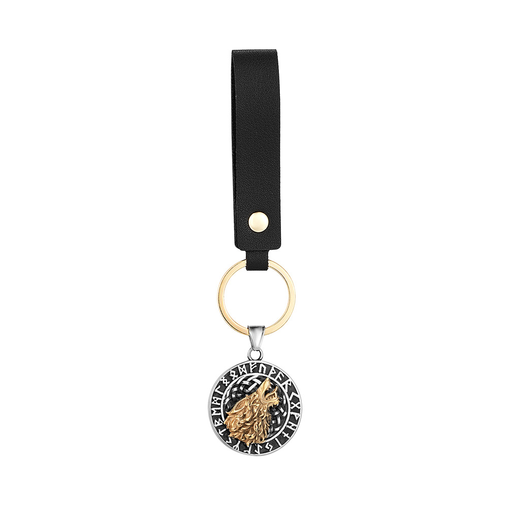 Porte-clés cordon en cuir pendentif bicolore