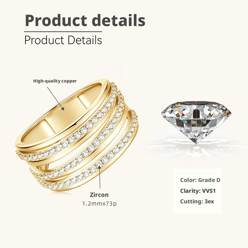 Gold-Three-row Diamond Ring