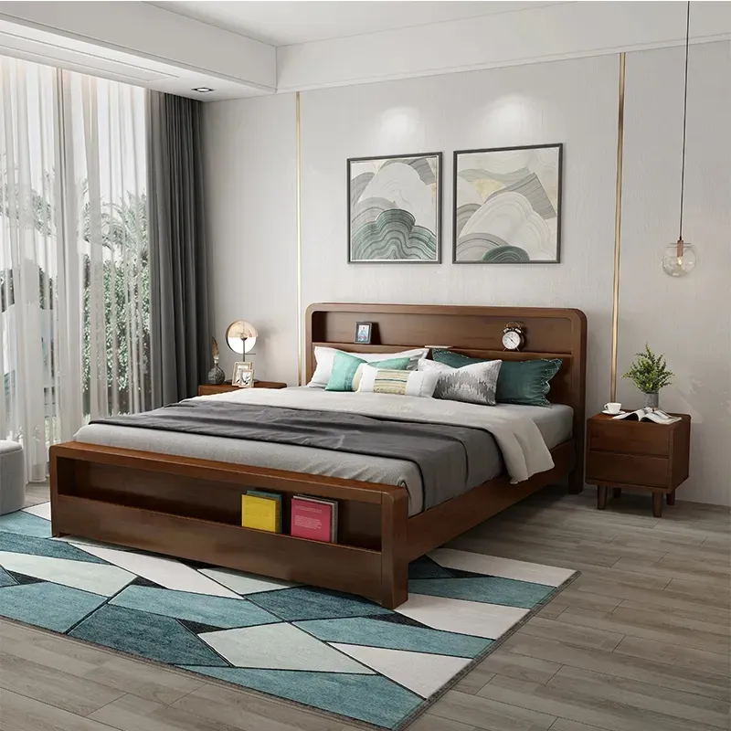 Cama nórdica de madera maciza de 1,5 m y 1,8 m, cama doble, dormitorio minimalista moderno, cama de fresno de estilo moderno Vintage