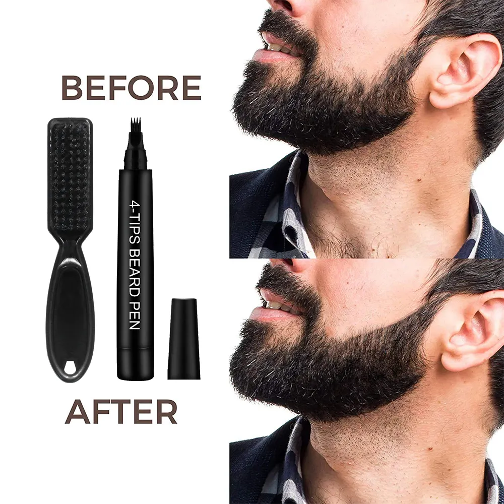 Kit matita per riempimento barba impermeabile OEM Kit penna per riempimento barba con etichetta privata per uomo Set di pennelli per barba vegana nera