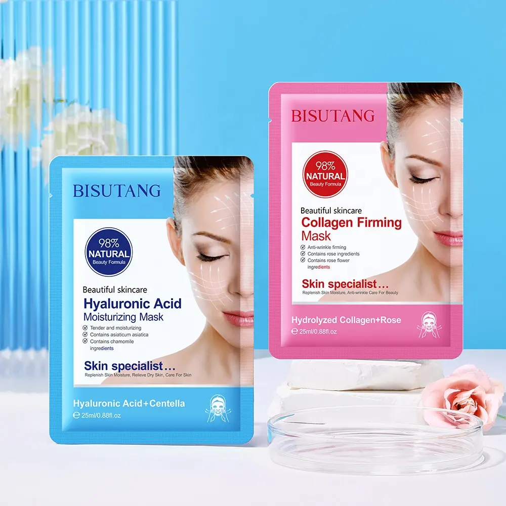 BISUTANG marque privée 25ml masque en feuille faciale produits de beauté masque facial hydratant à l'acide hyaluronique pour les soins de la peau coréens