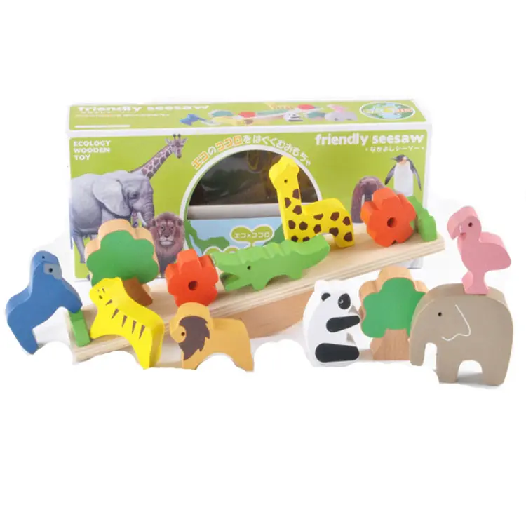 मोंटेसरी लकड़ी जानवरों Stacking ब्लॉक पशु झूला खिलौना संतुलन खेल खेलने सेट