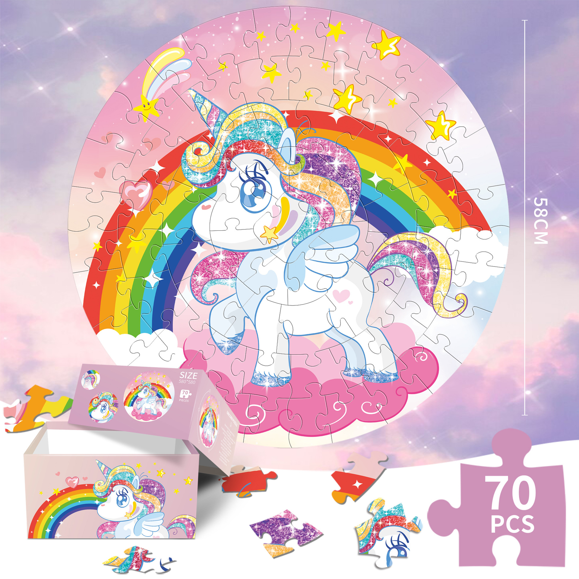 Puzzle unicornio-70 piezas tarjeta azul