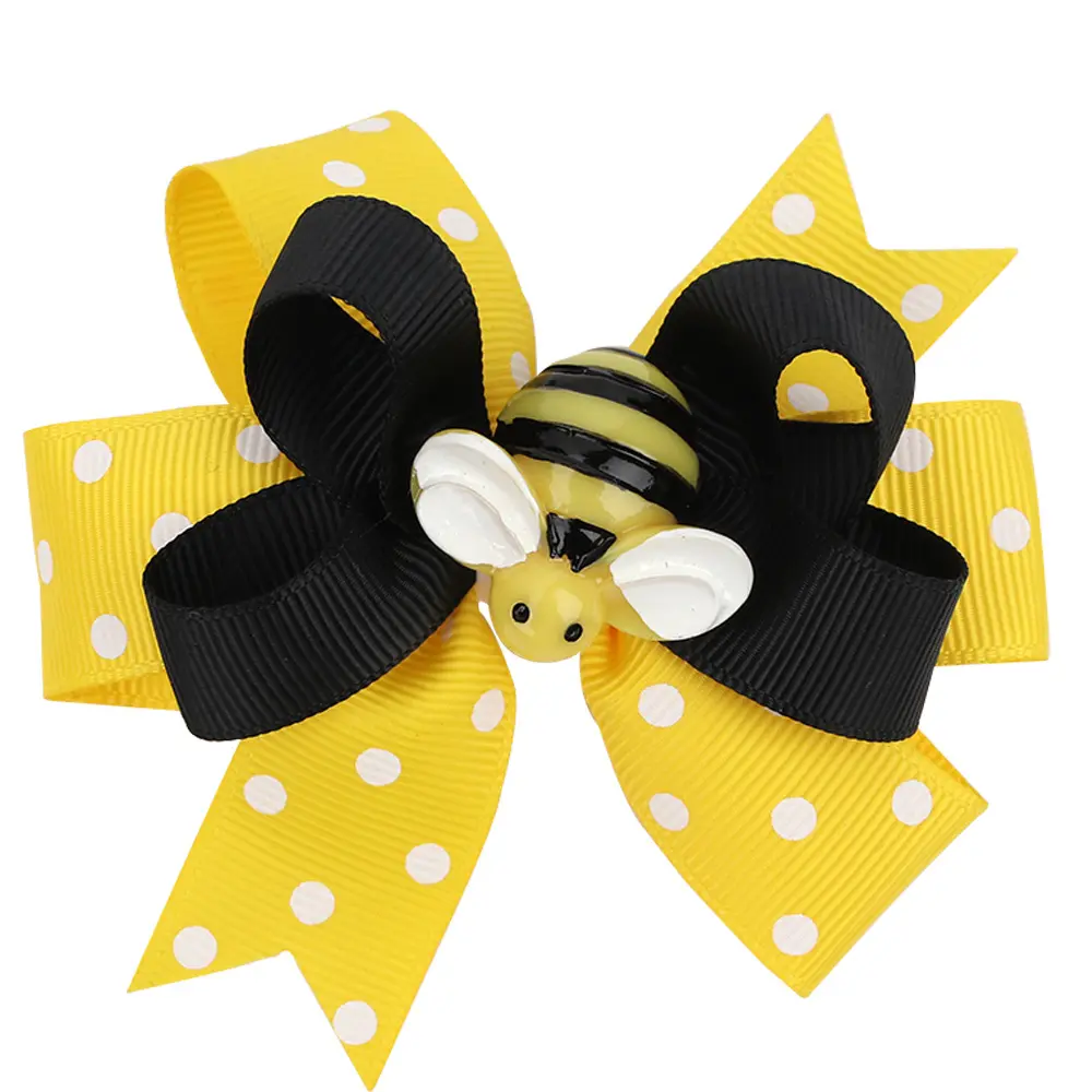 3 Inch Yellow Polka Dot Ribbon Hair Clip Cute Cartoon Animal Bee Hair Bows For Girls