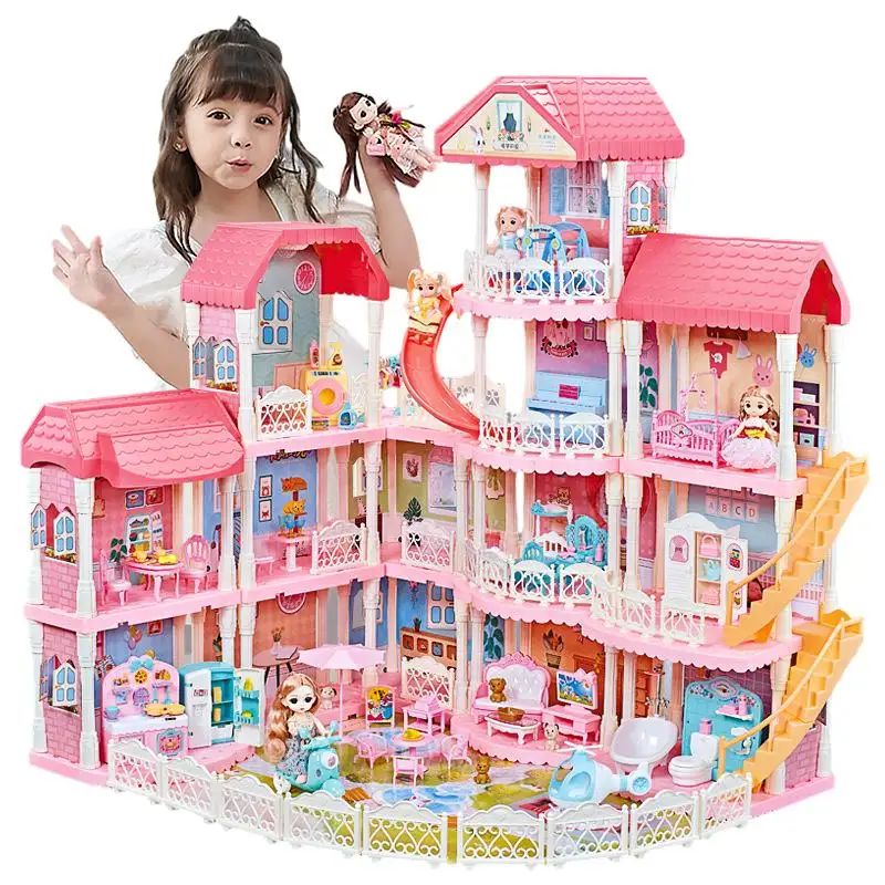 Castelo de princesa em miniatura com 4 andares, sala de jogos para meninas montadas, modelo de casa de boneca grande, estilo brinquedo, modelo Juguetes al Por, oferta imperdível